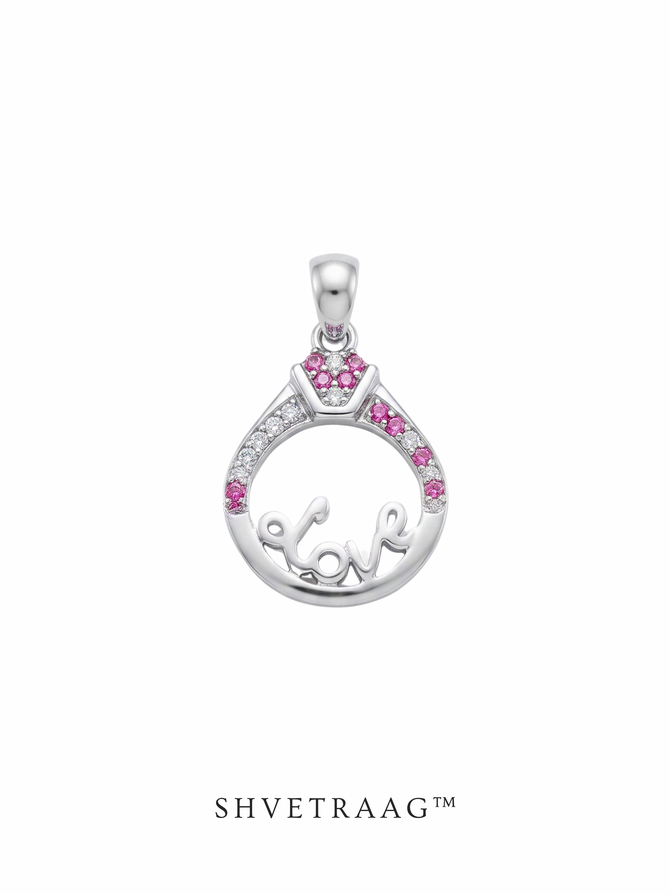 Love Ring Pink Crystal Pendant Charm