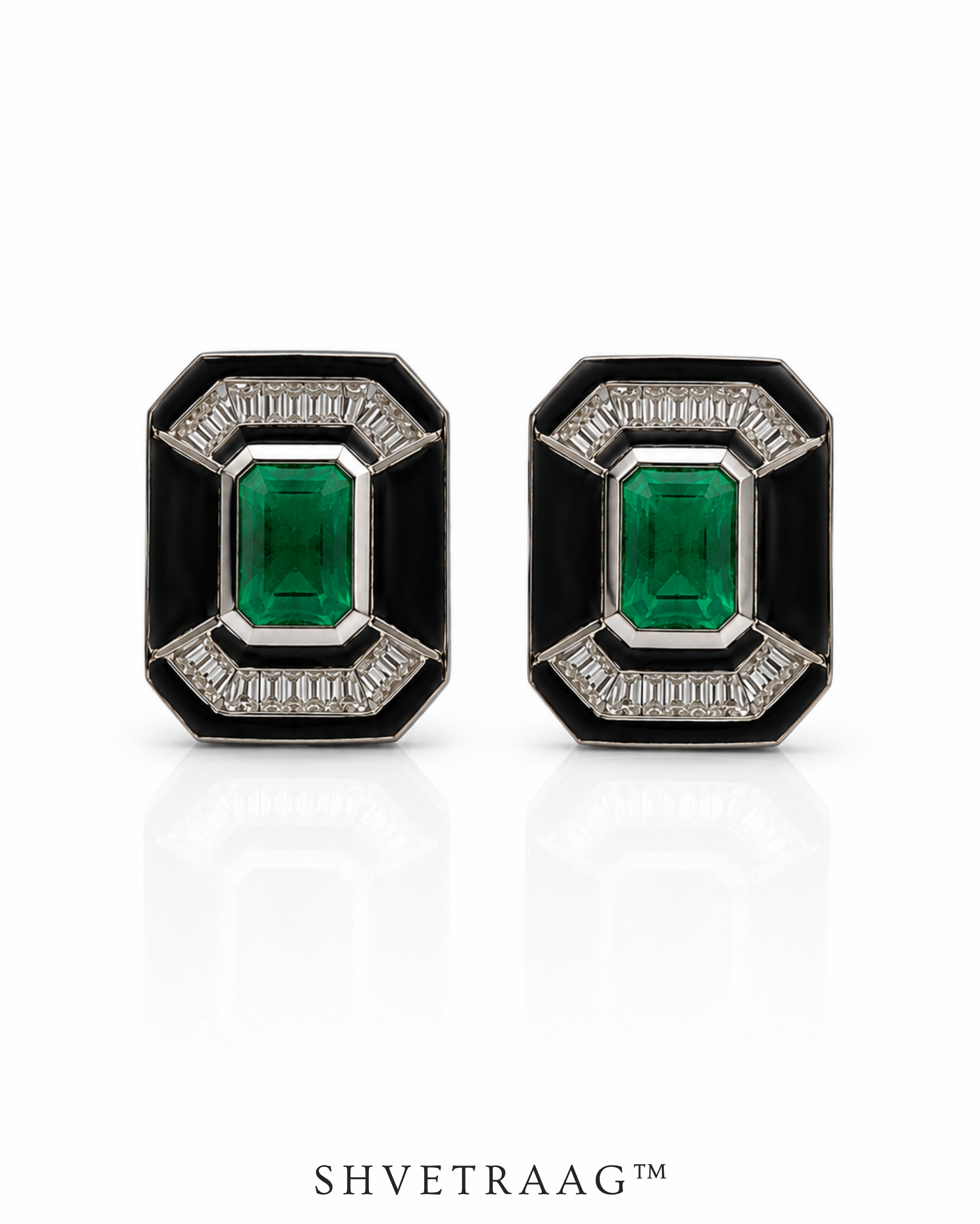 Emerald Noir Silver Statement Stud Earrings