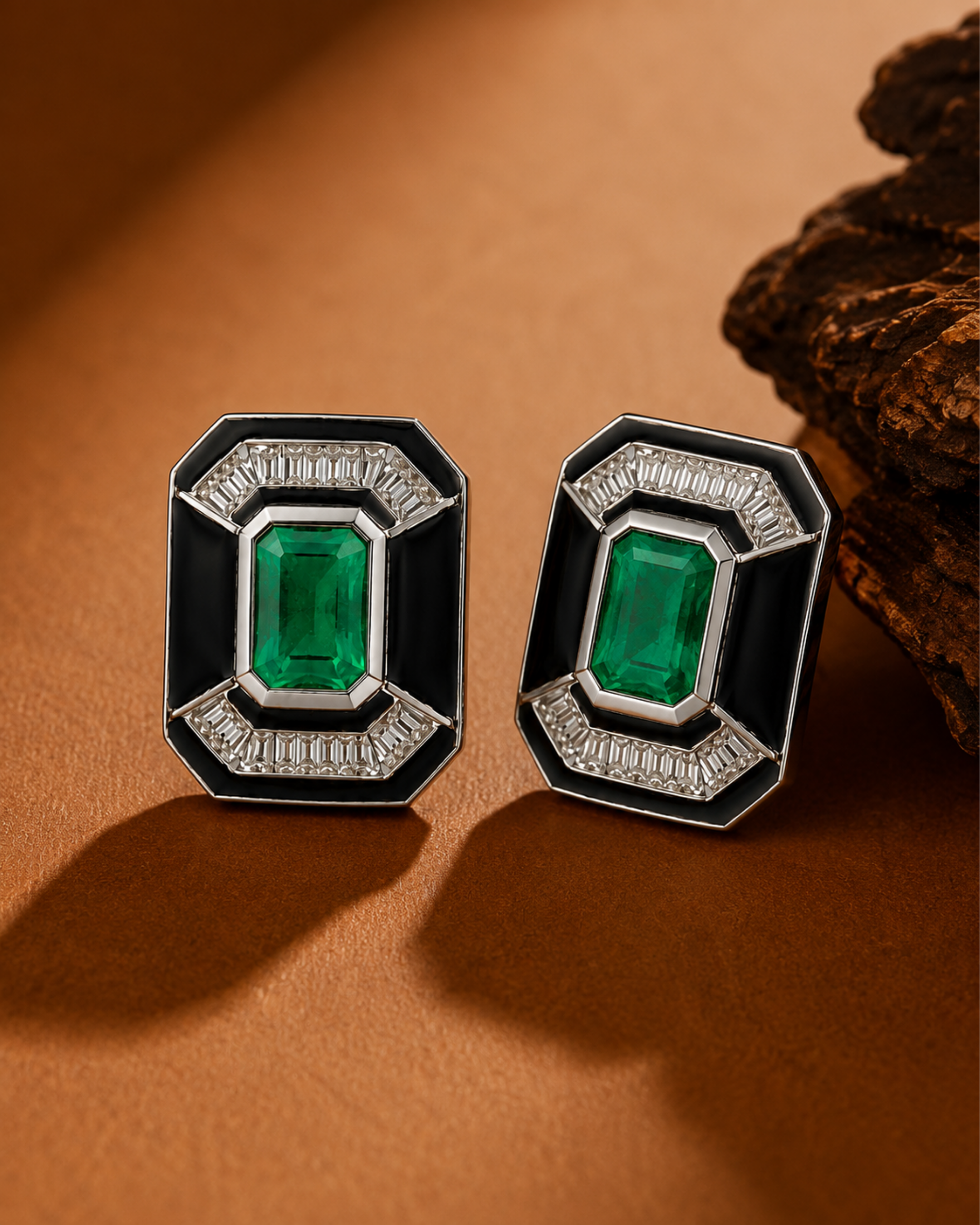 Emerald Noir Silver Statement Stud Earrings
