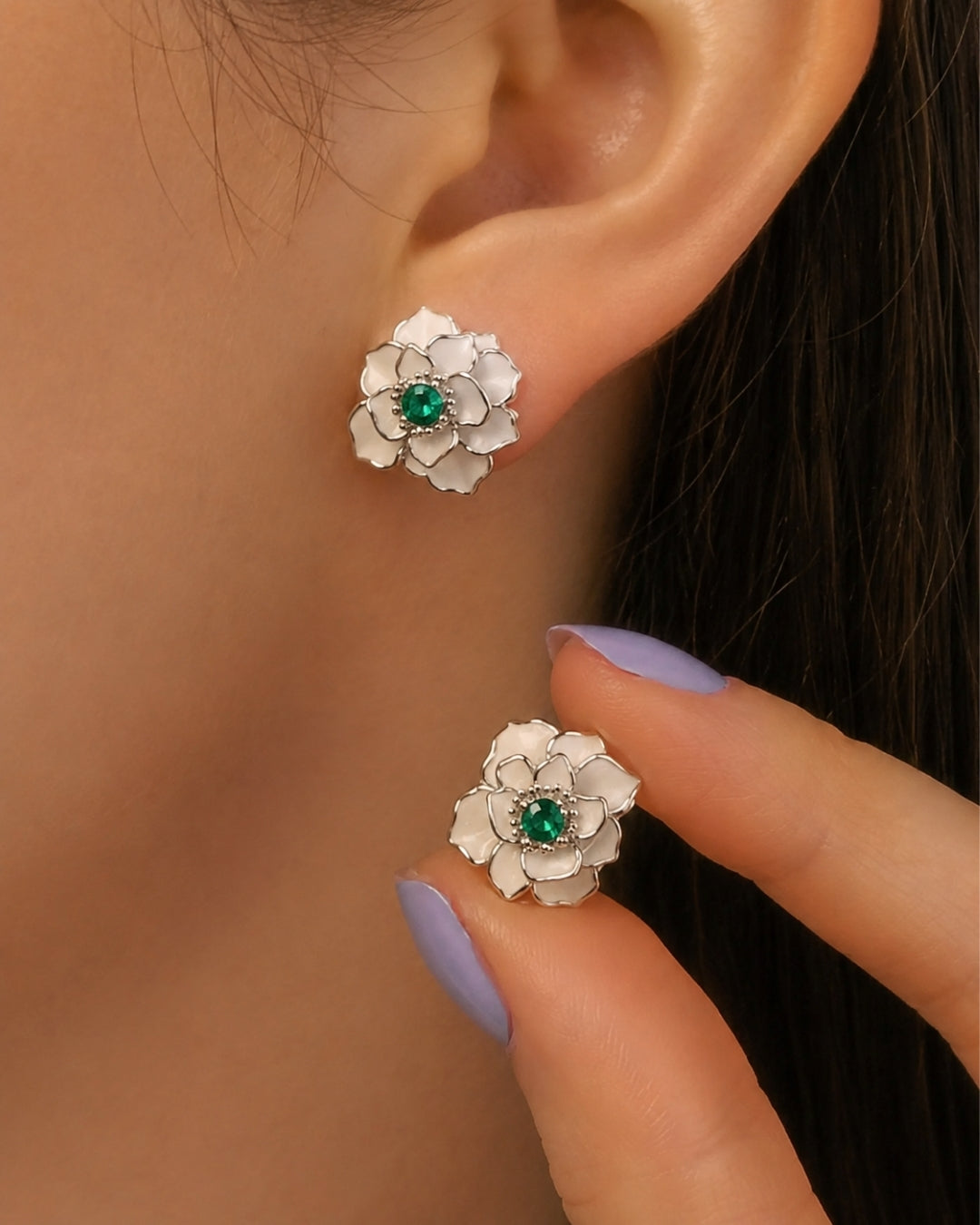 Emerald Bloom Floral Hoop Earrings