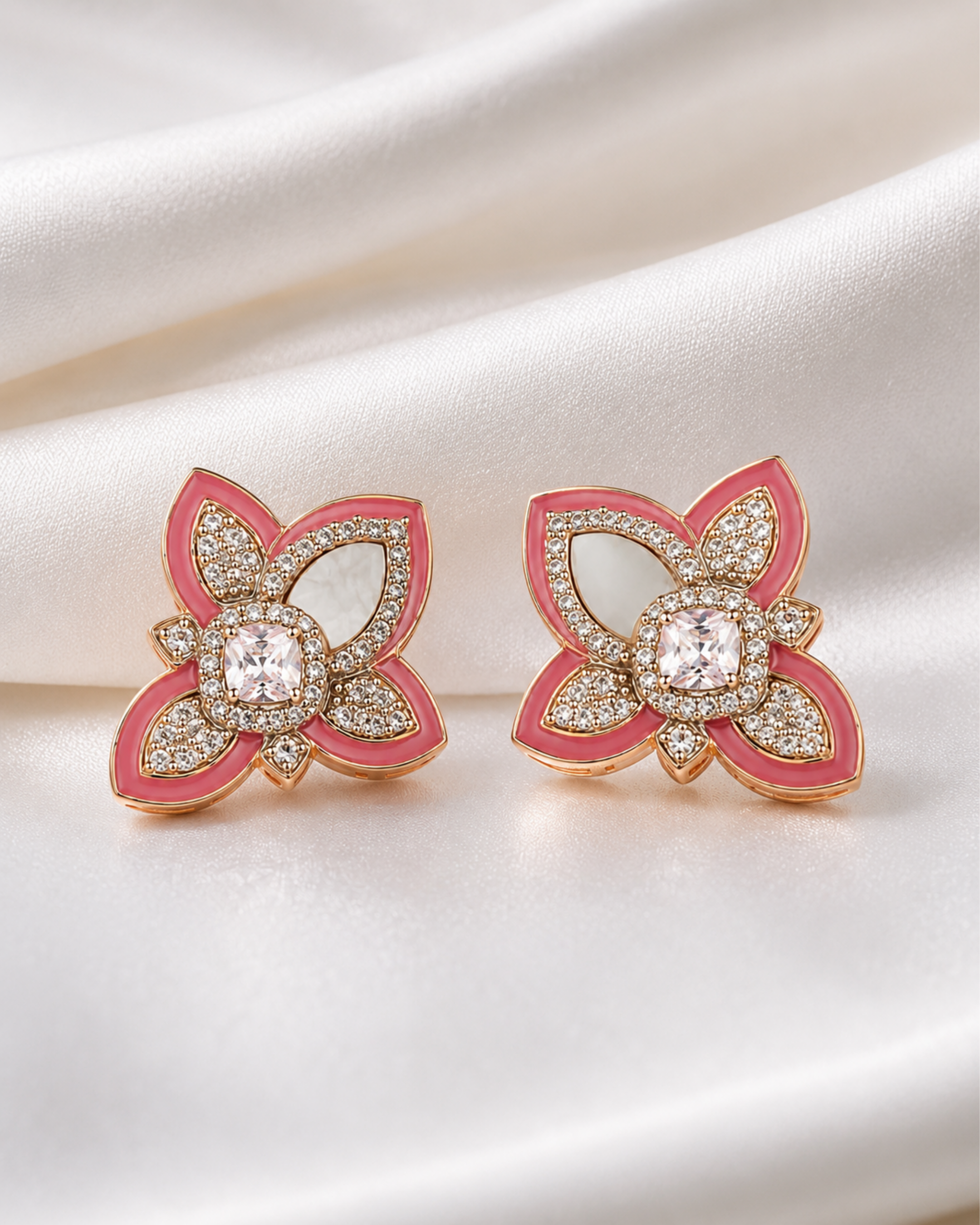 Blush Petal Mother of Pearl Floral Stud Earrings