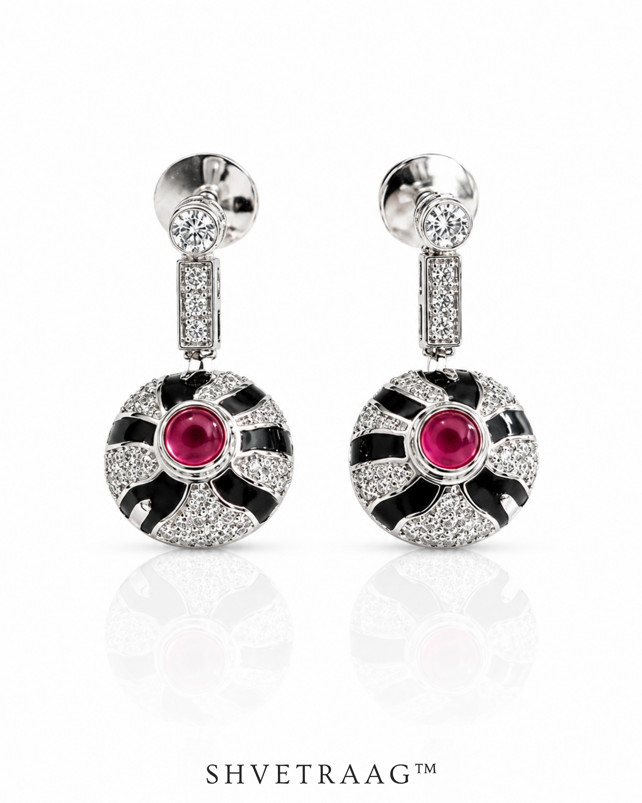 Crimson Noir Halo Drop Earrings