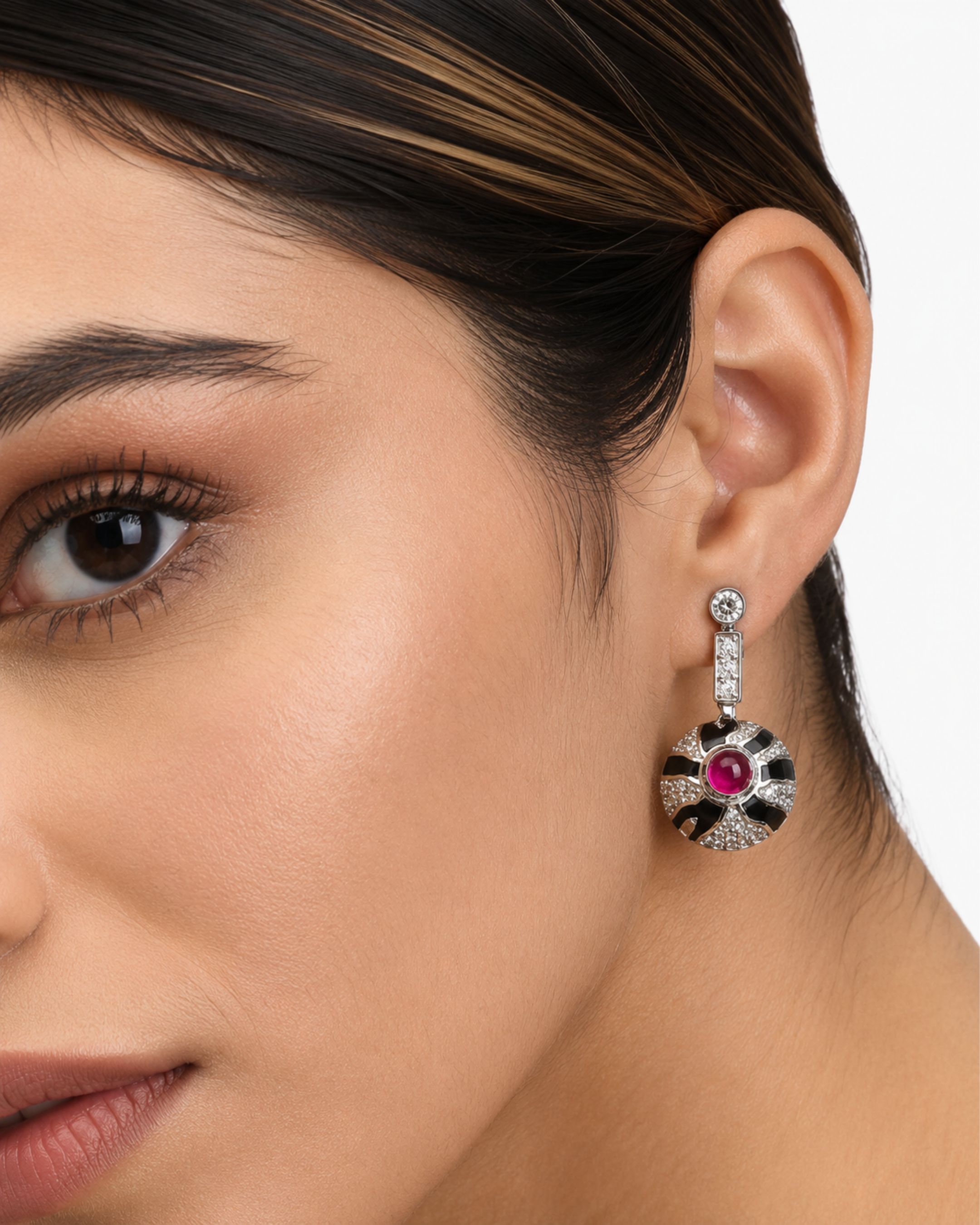 Crimson Noir Halo Drop Earrings
