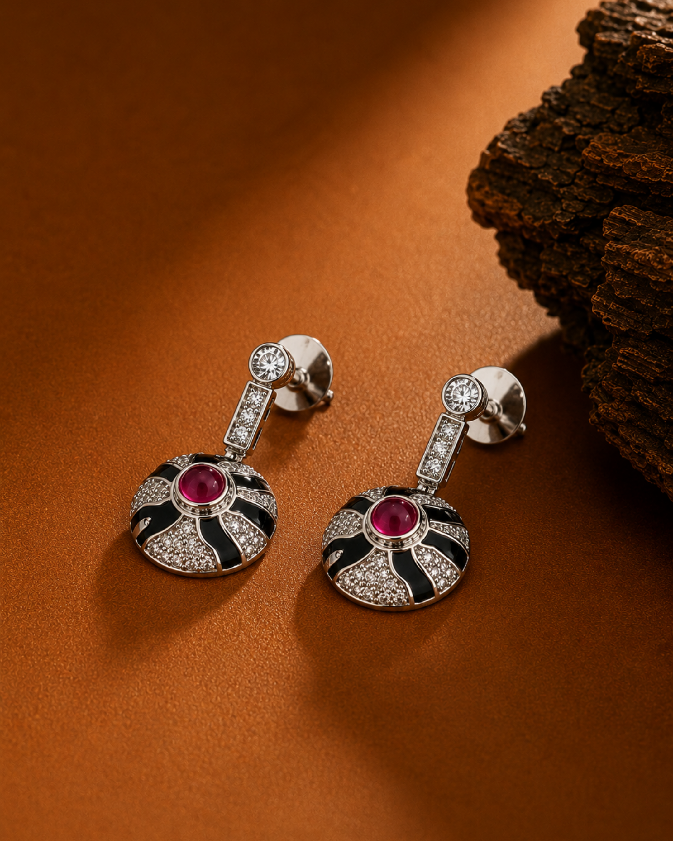 Crimson Noir Halo Drop Earrings