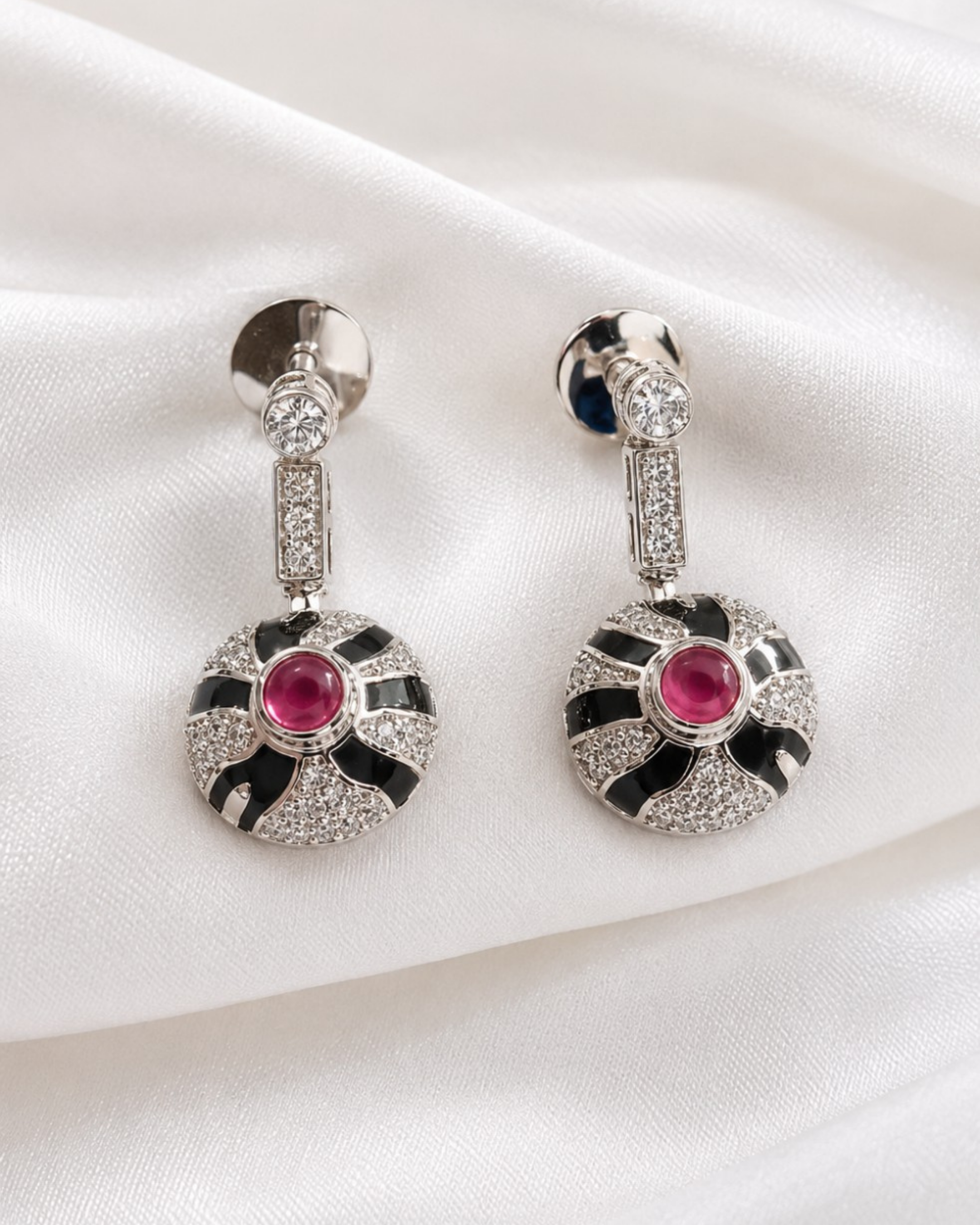 Crimson Noir Halo Drop Earrings