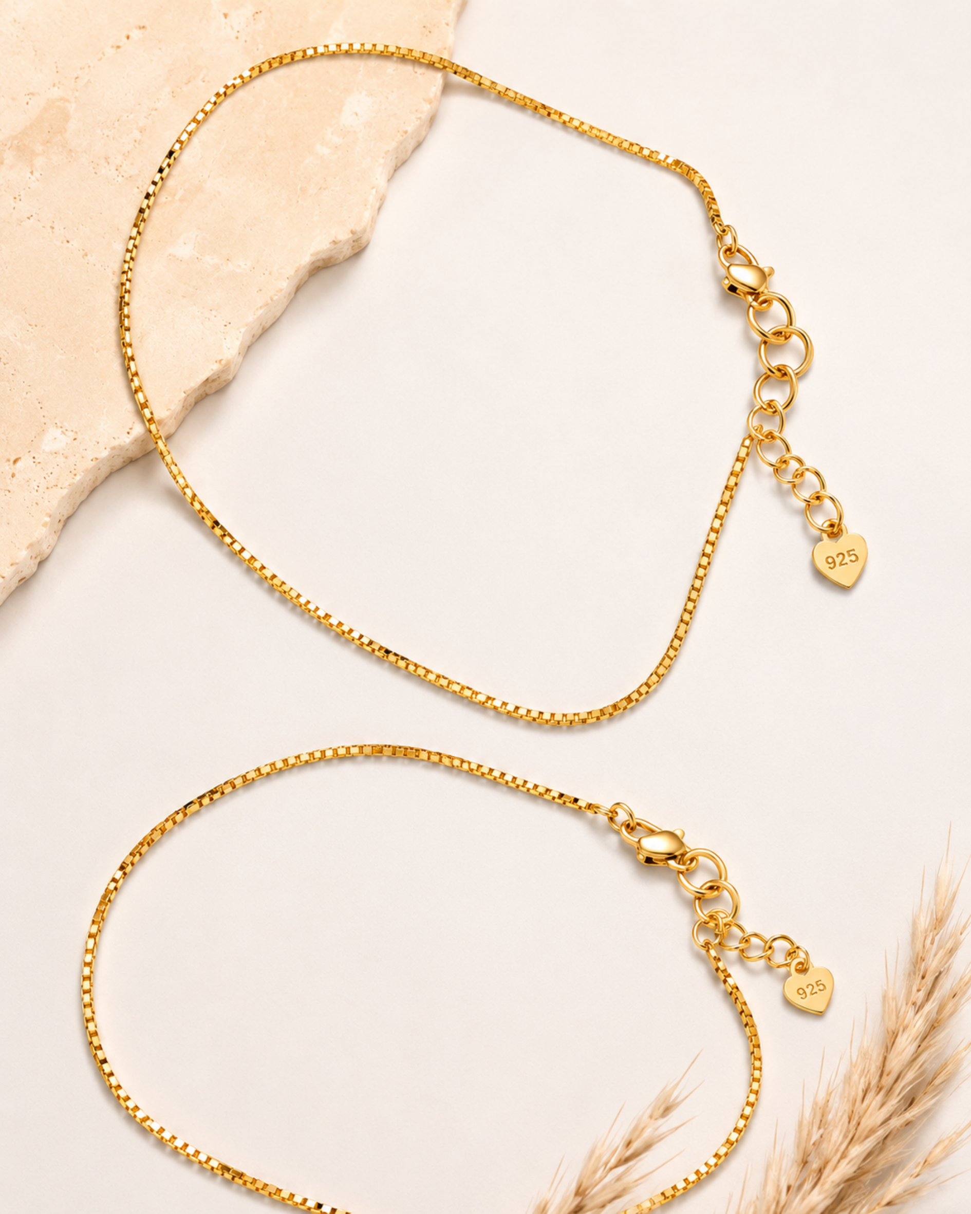 Shvetraag 92.5 Sterling Silver Gold Plated Box Chain Anklet Pair for Women