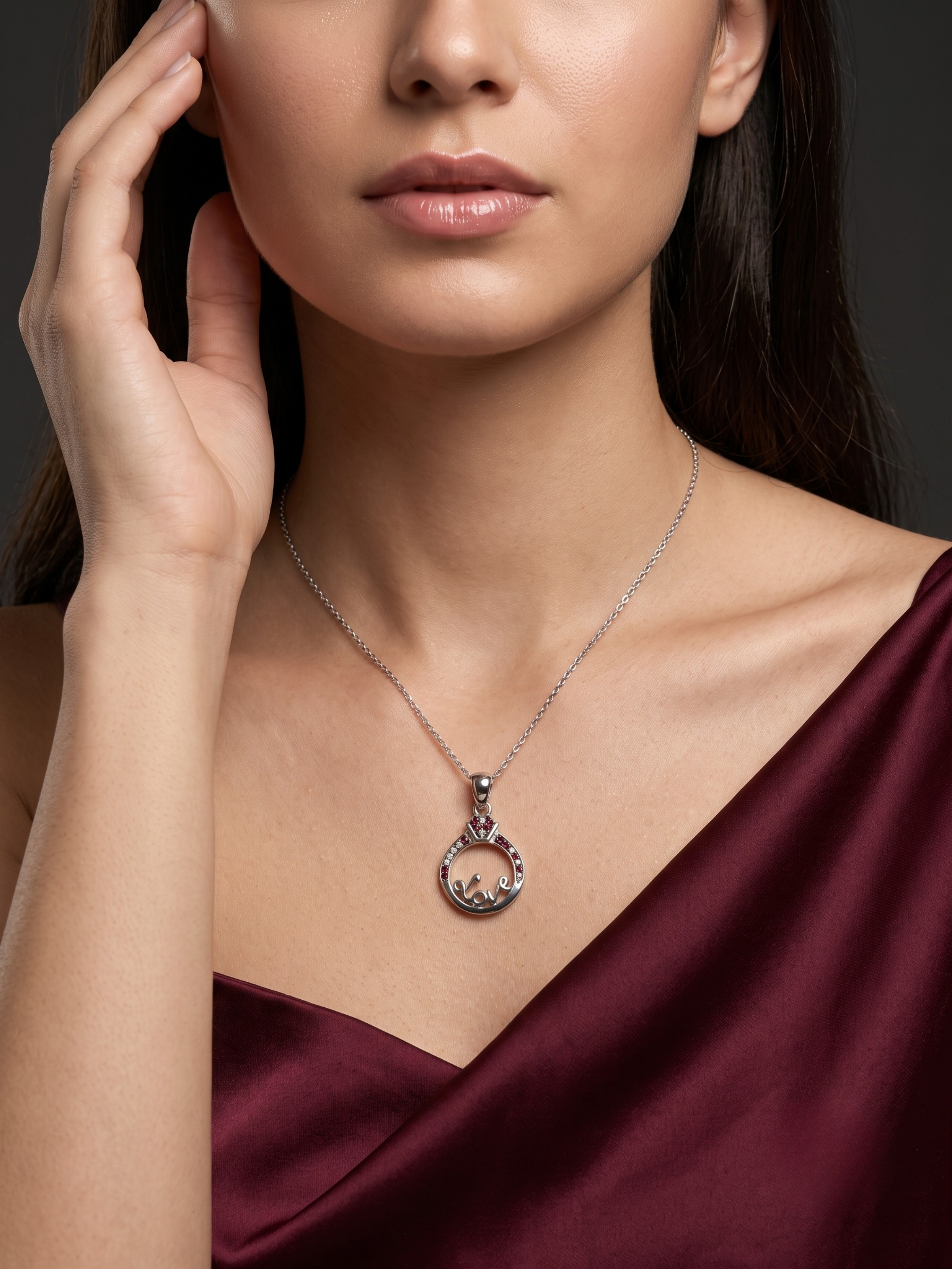 Love Ring Pink Crystal Pendant Charm
