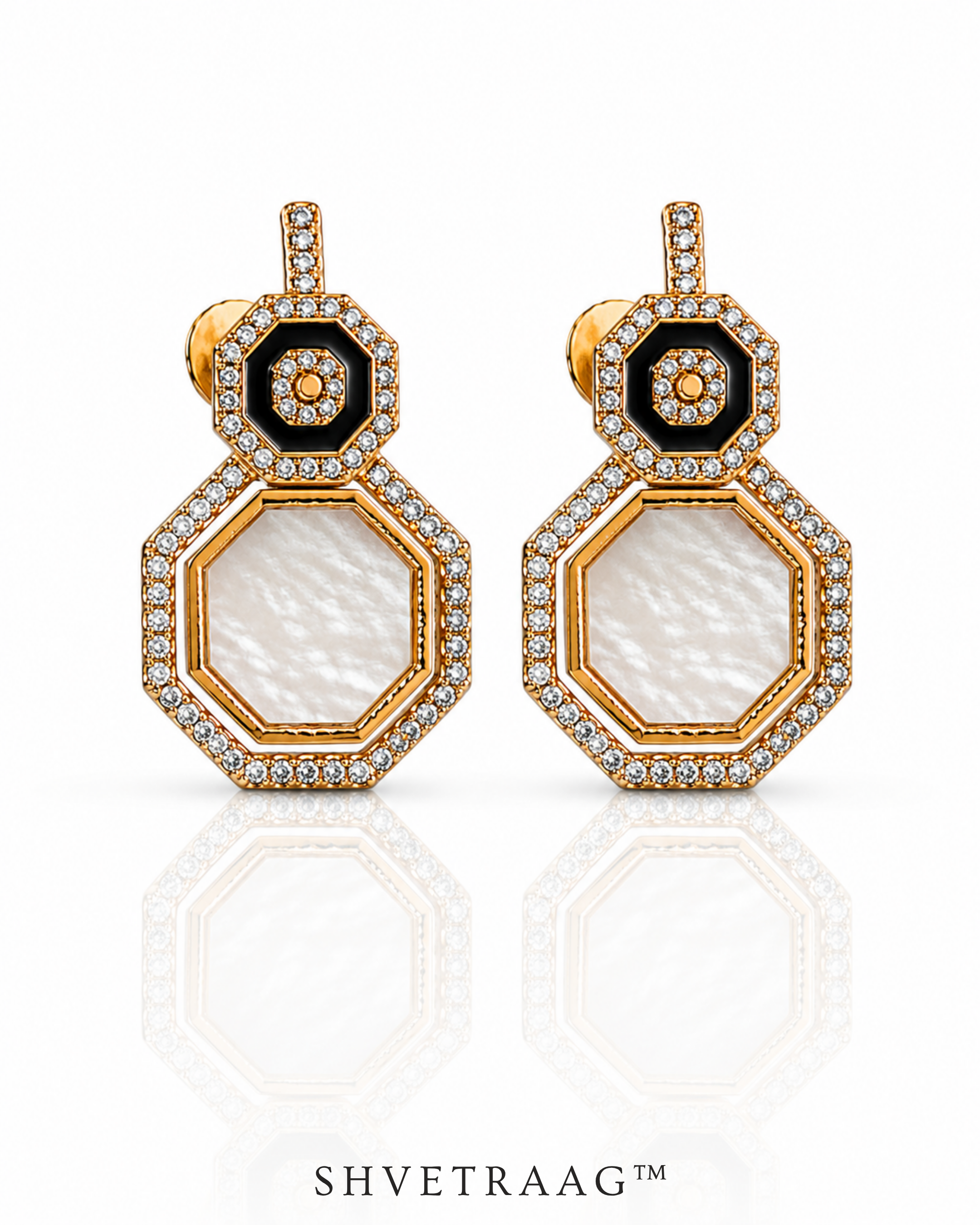 Regal Noir Pearl Hexagon Drop Earrings
