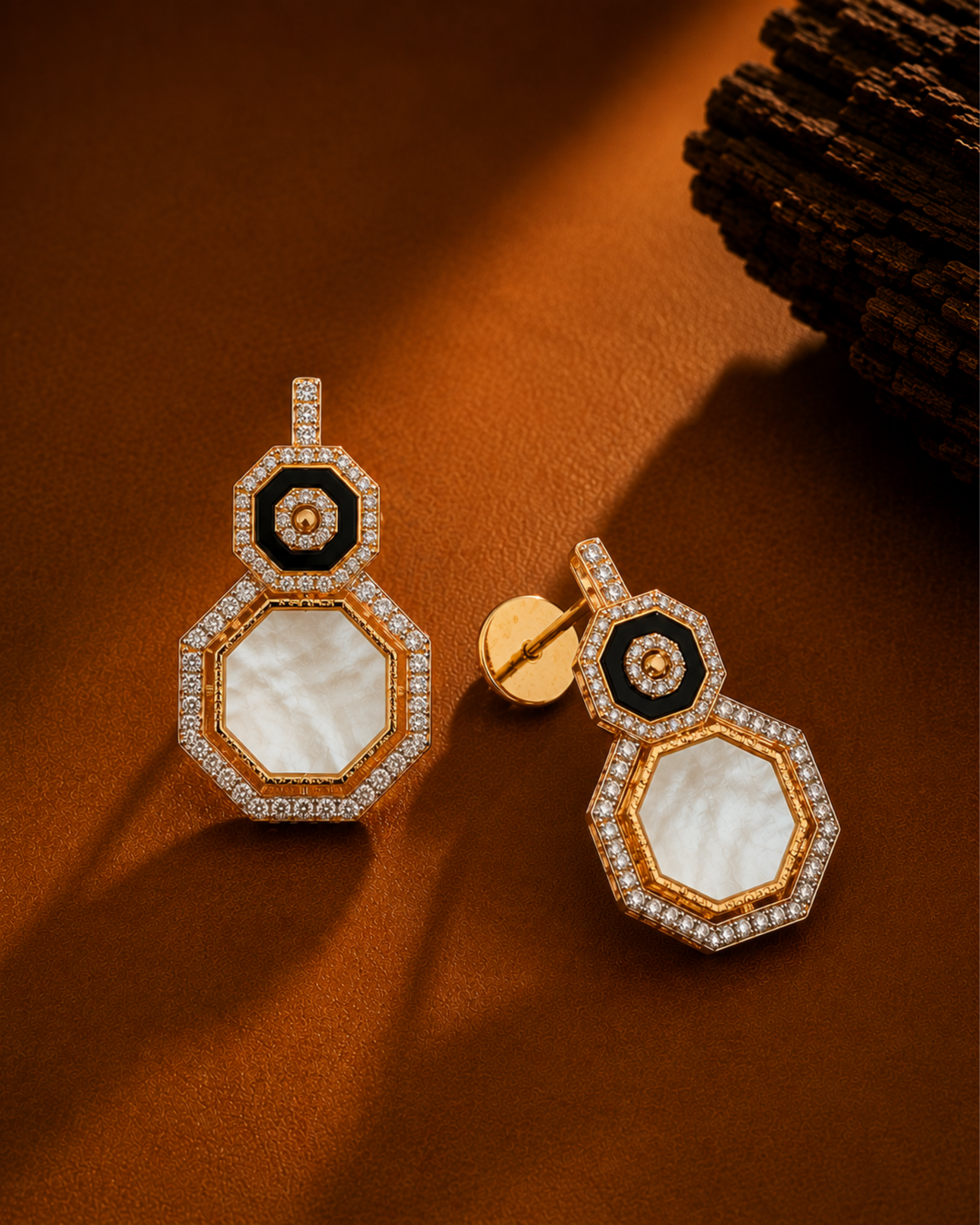 Regal Noir Pearl Hexagon Drop Earrings