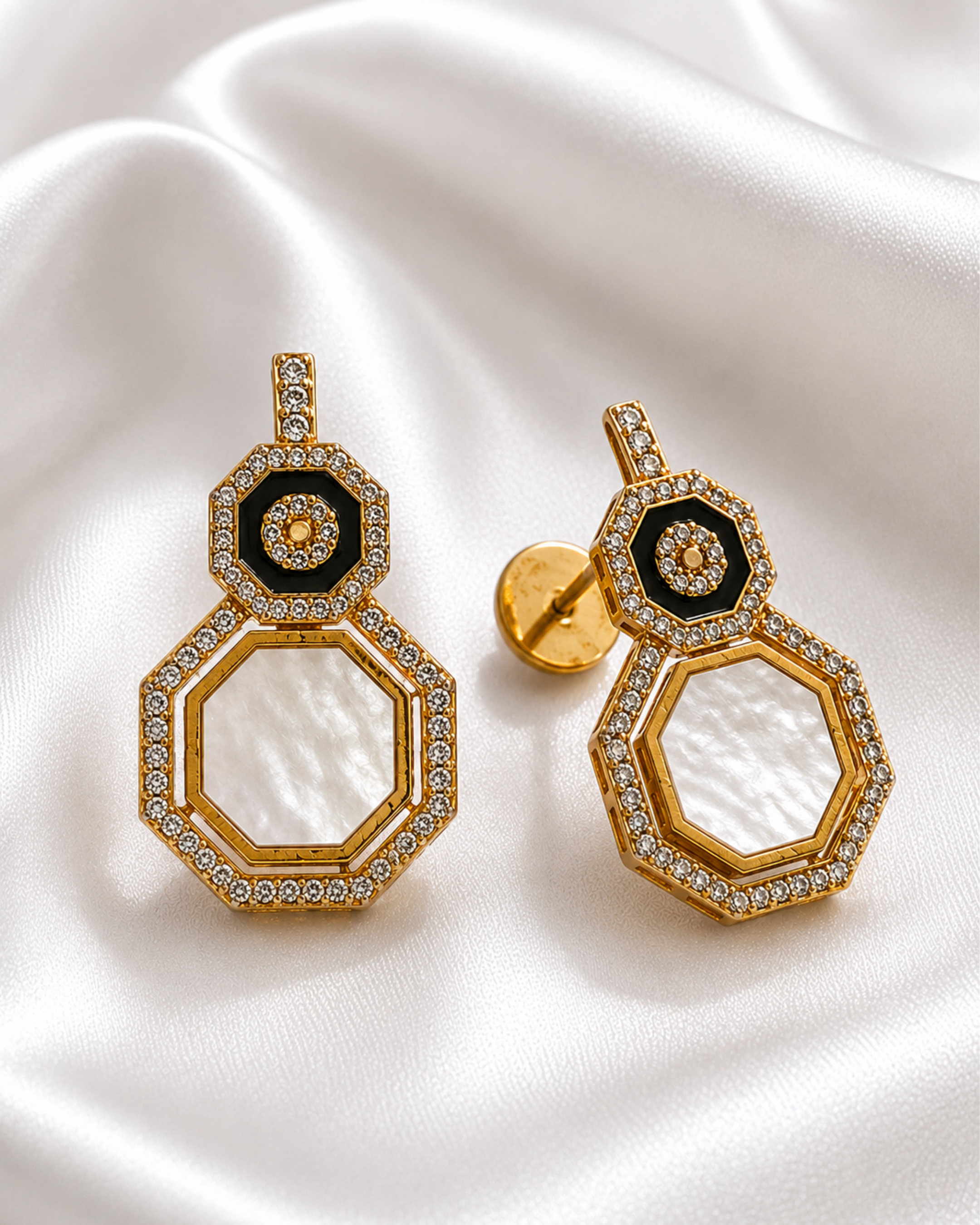 Regal Noir Pearl Hexagon Drop Earrings