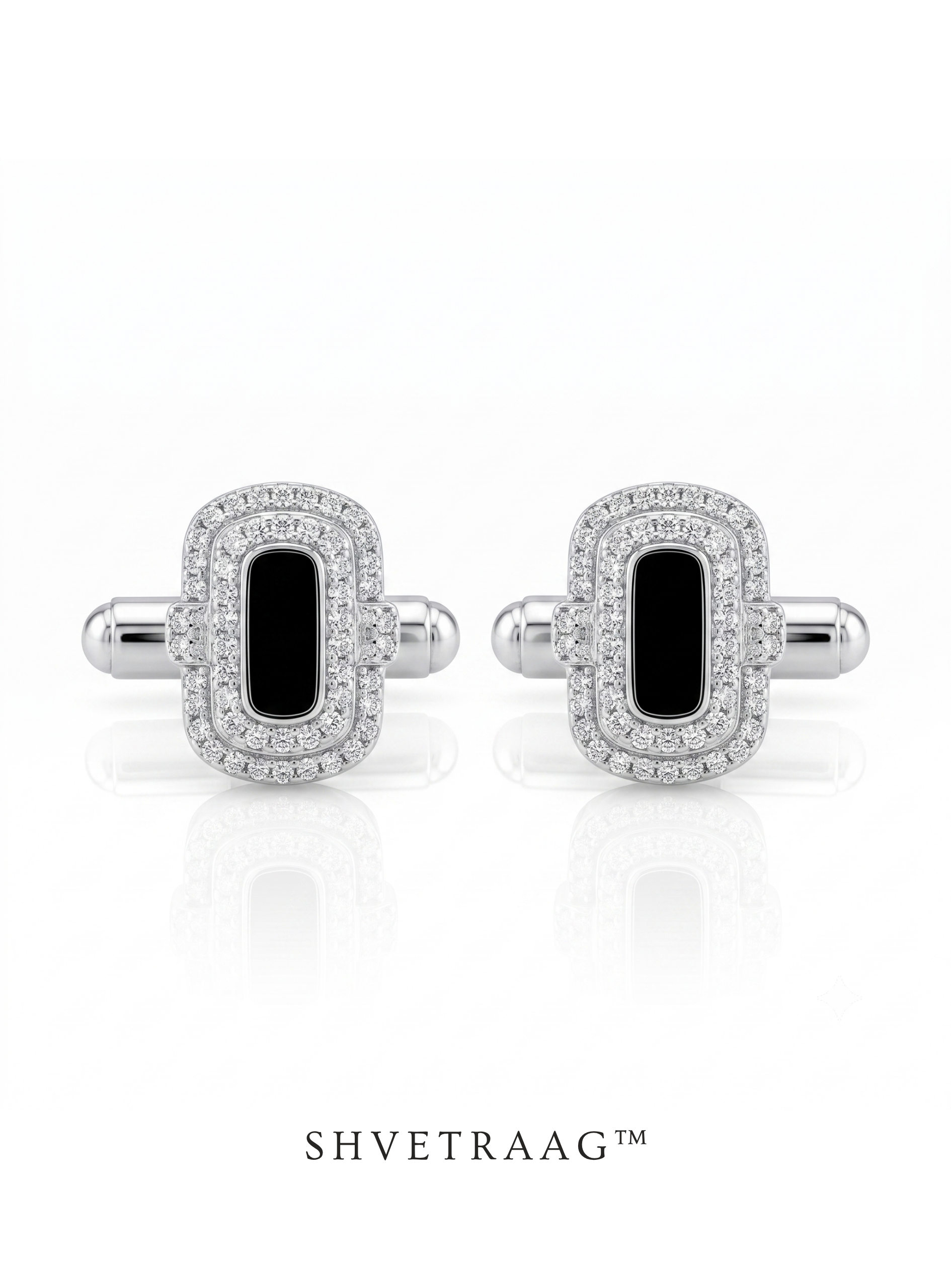 Shvetraag 92.5 Sterling Silver Black Onyx Halo Cufflinks for Men