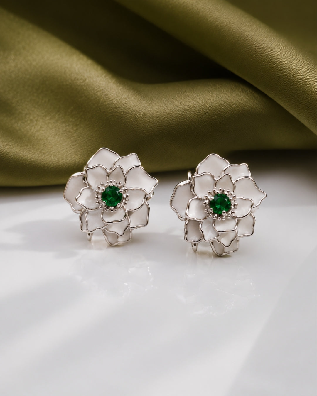 Emerald Bloom Floral Hoop Earrings