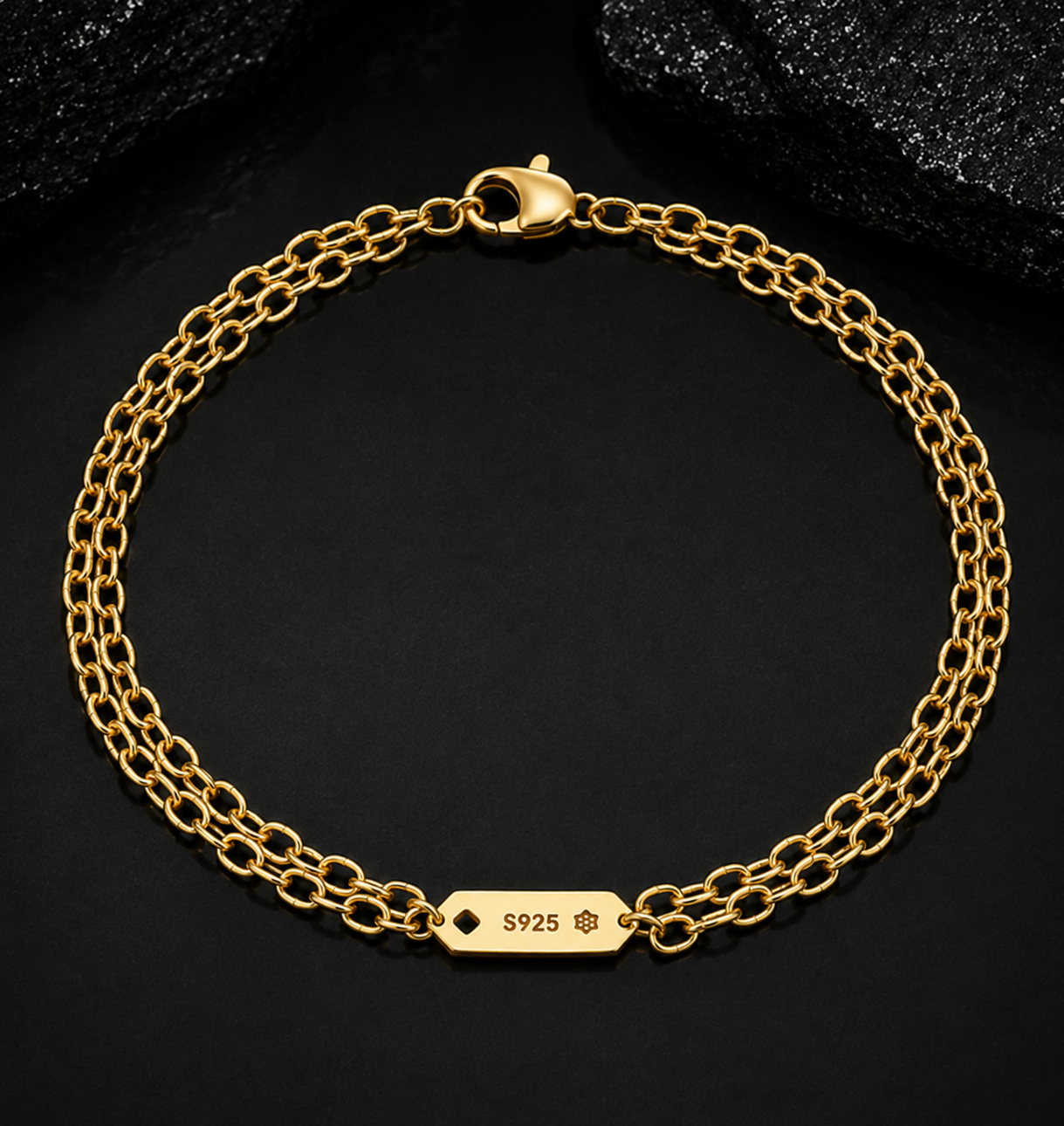 Shvetraag Aurex Oval Double Chain Link Gold Bracelet