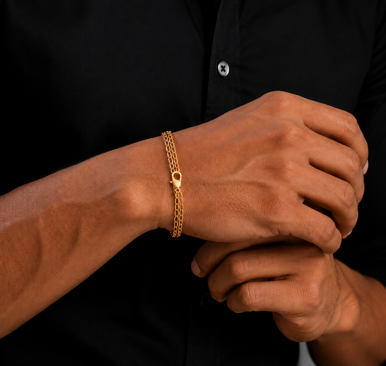 Shvetraag Aurex Oval Double Chain Link Gold Bracelet