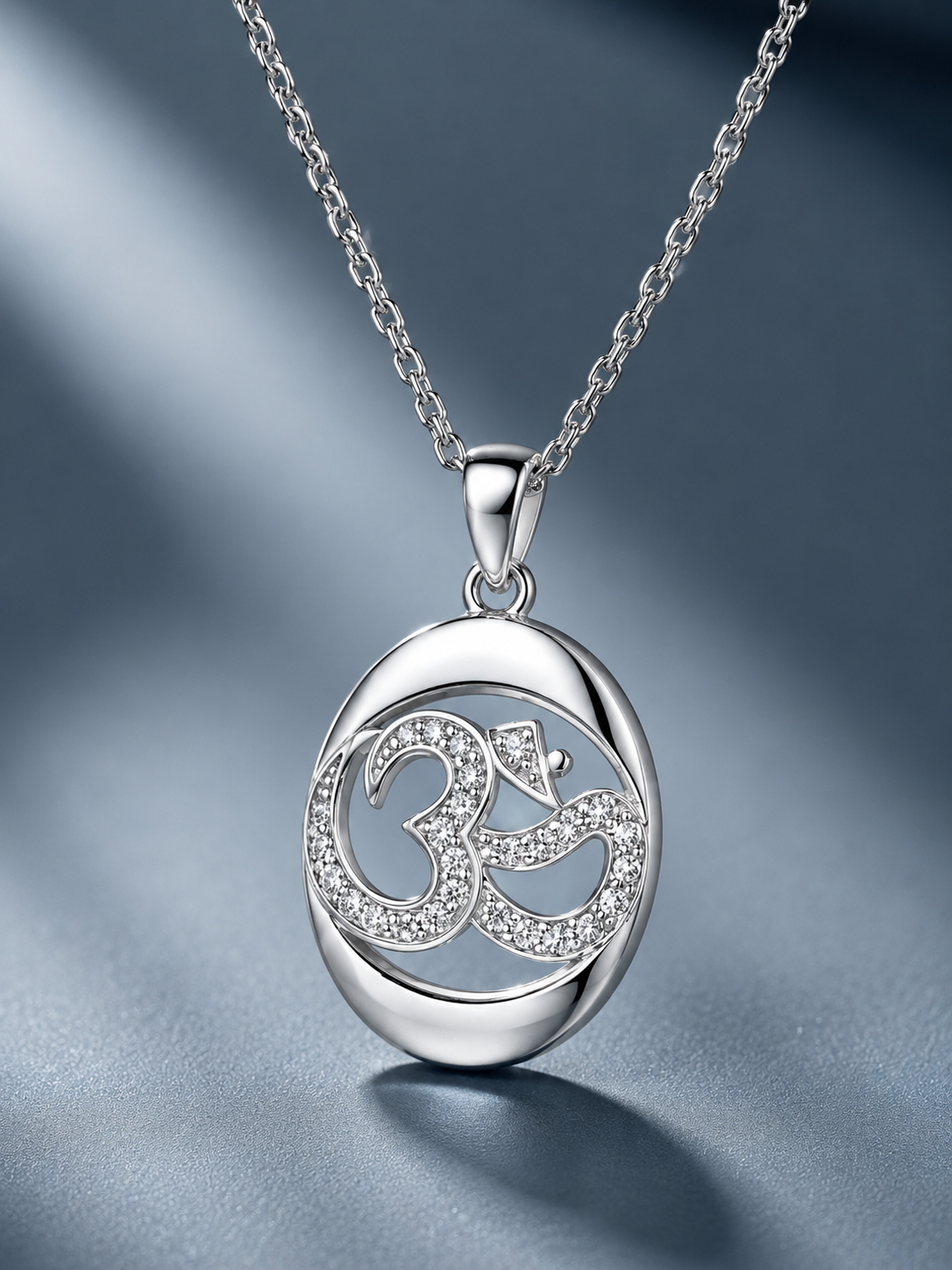 Divine Om CZ Silver Pendant Necklace